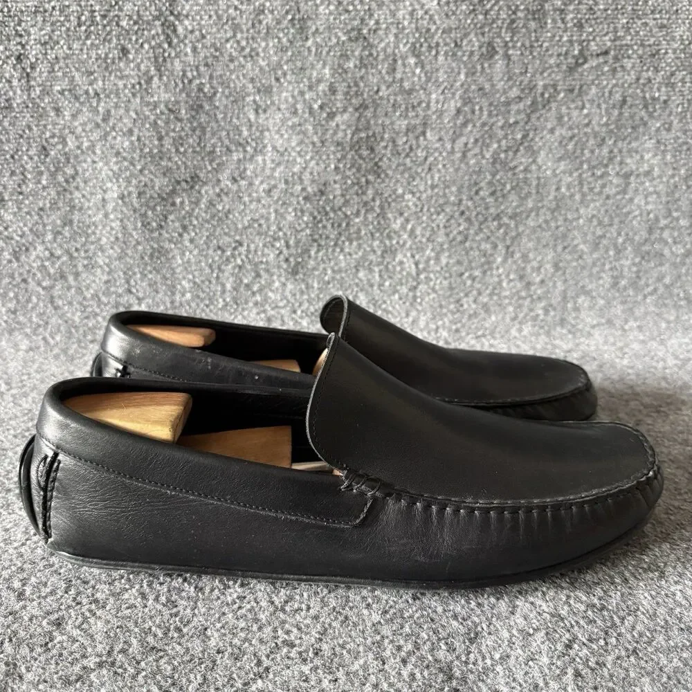 Ermenegildo Zegna Black Leather Venetian Driving Loafers Slip On Shoe Men's 11.5